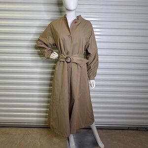 Vintage 70s Halston by Misty Harbor Sz 8 Belted Tan Trench Coat w/ Puff Sleeves